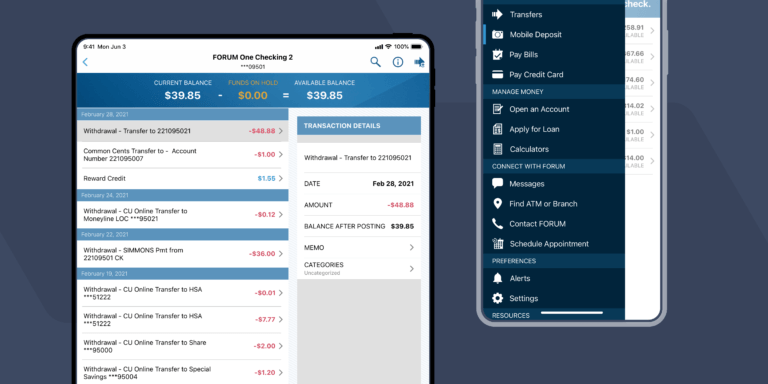 example screens of financial banking software app