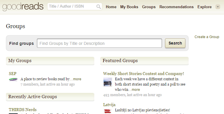 Finding a group on Goodreads.