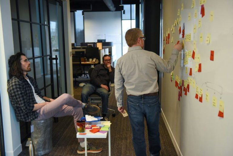 SEP product development team collaborating with whiteboard