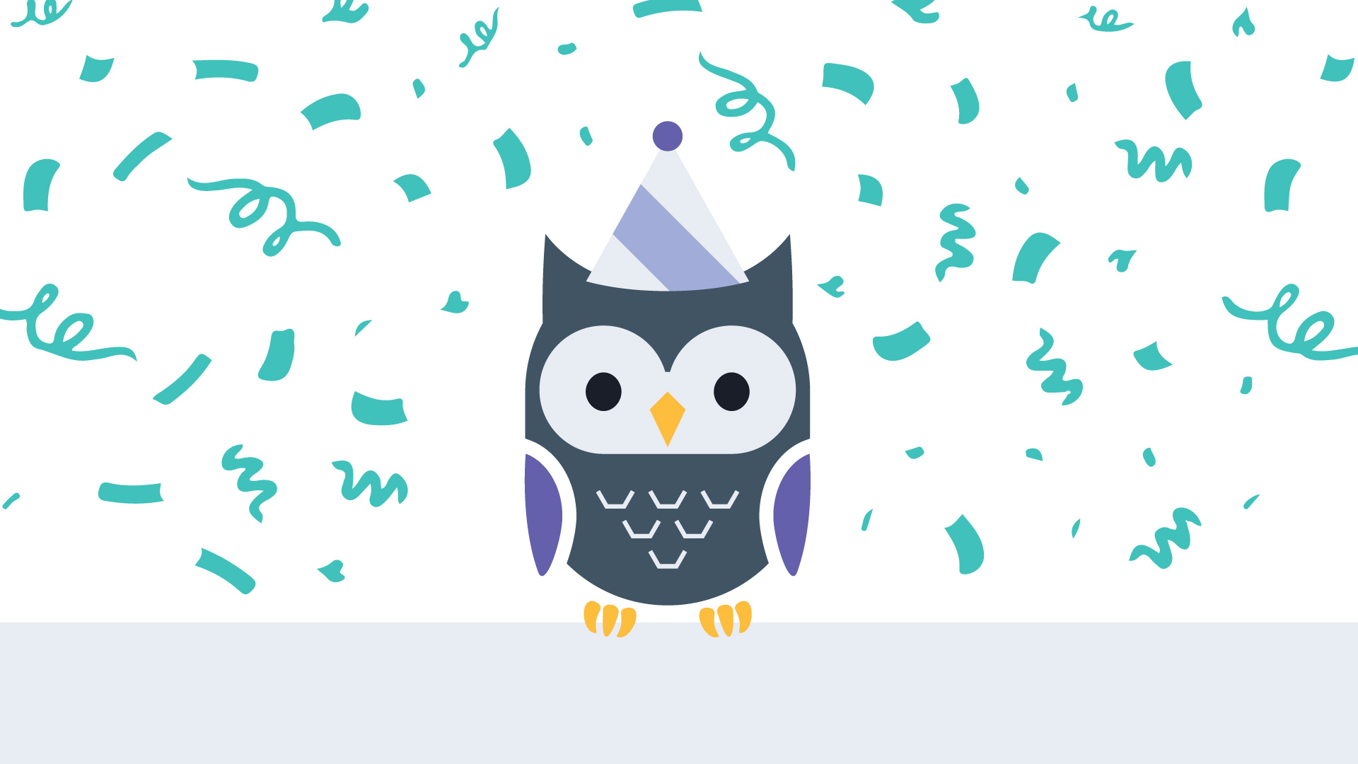 SEP mascot Hexter the owl wearing a birthday hat