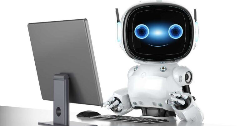 Robot at a computer