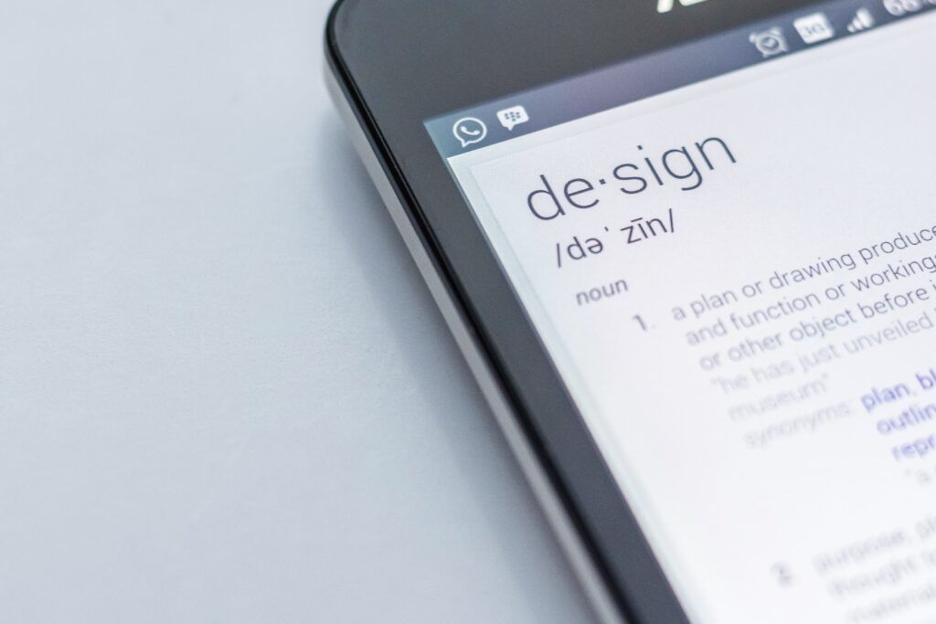 Smartphone showing the dictionary definition of design