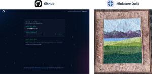 Desktop screenshot of Github's create an account page. On the right a miniature quilt that forms a landscape