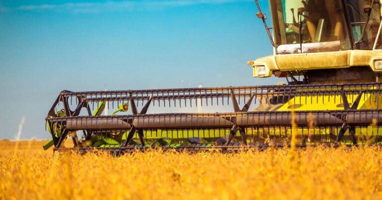 large agriculture vehicle in crop field