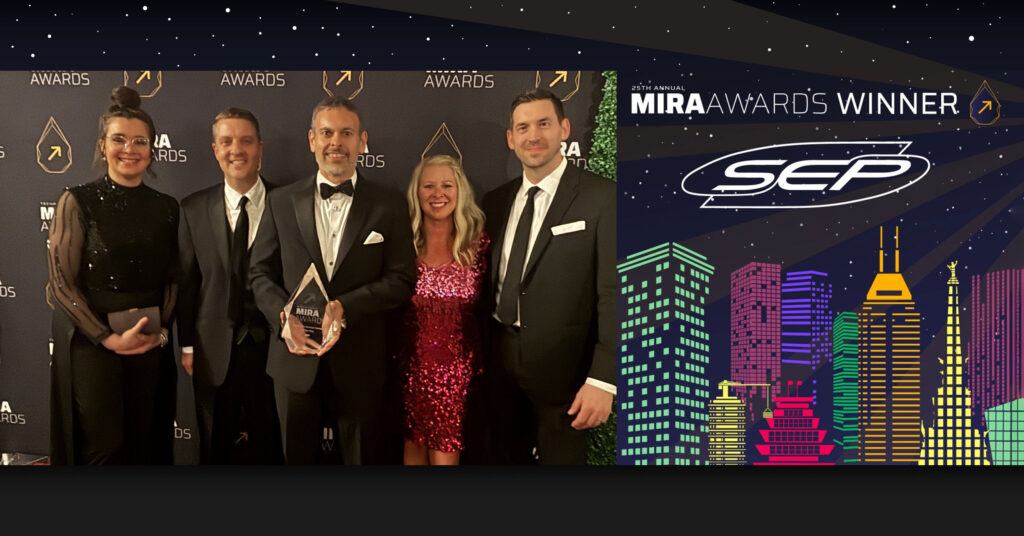 SEP Wins Mira Award - Employees on the left and MiraAwards graphic on the right