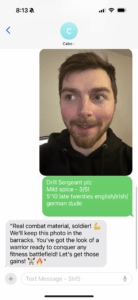 screenshot of an iphone Message app conversation where Lee sends a selfie to CaboFit