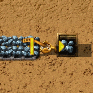 GIF of an inserter moving items from a belt to a chest