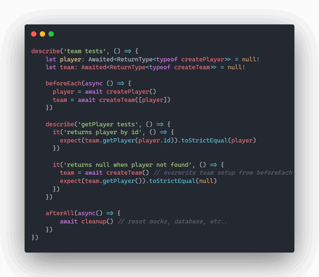 Sample code demonstrating how to setup code using "beforeEach" hook.