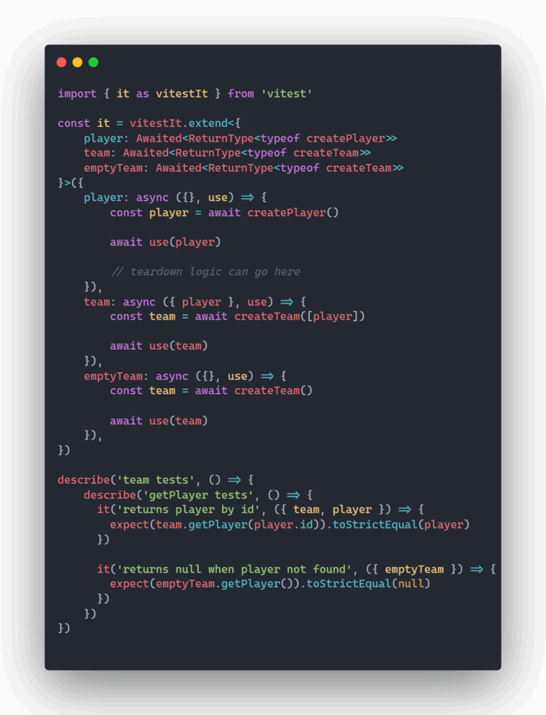 sample code demonstrating how to use Vitest test fixtures.