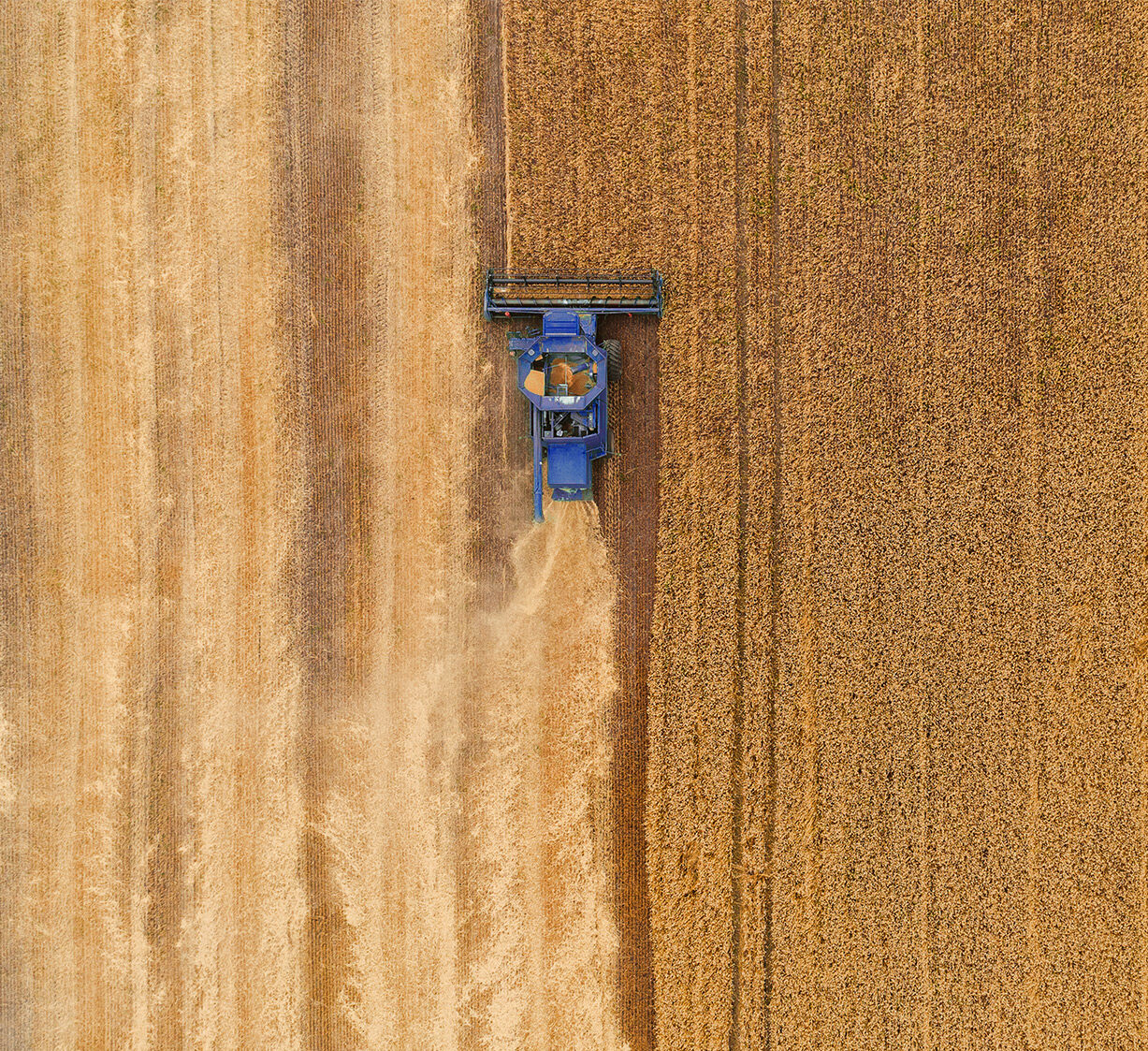 tractor in aerial view in the field