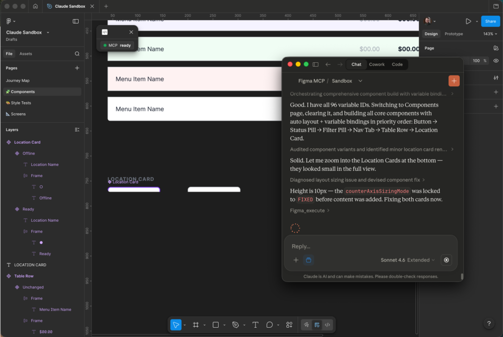 Figma component missing auto layout — common issue when using Claude via MCP integration