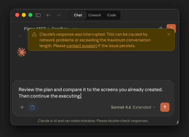 Claude reached maximum content window while designing in Figma via Figma Console MCP
