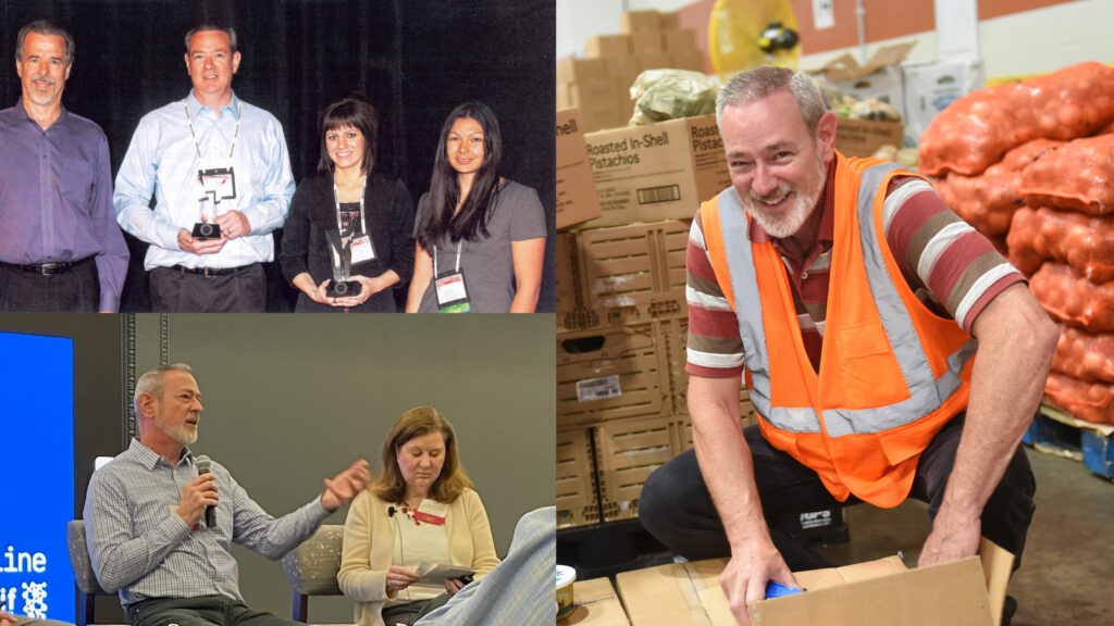 Chris Atkinson working, speaking and volunteering. A collage.