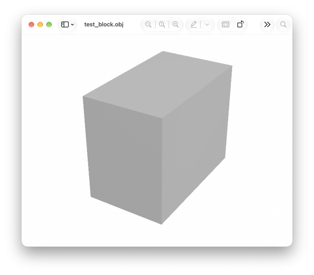 A cube OBJ viewed in a macOS Preview.app window extracted through an AI pair programming session.